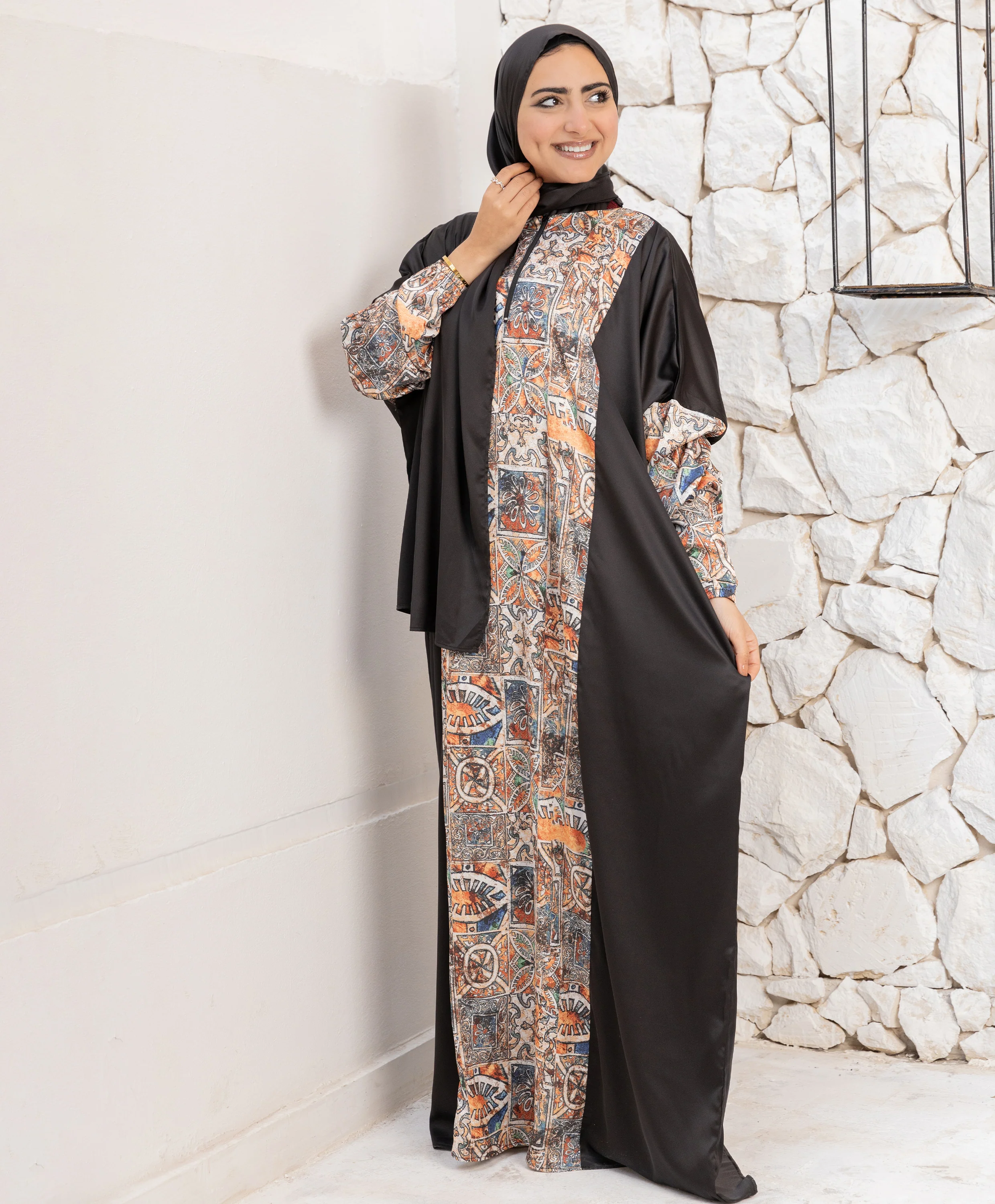 Black Printed Satin Isdal - Image 6