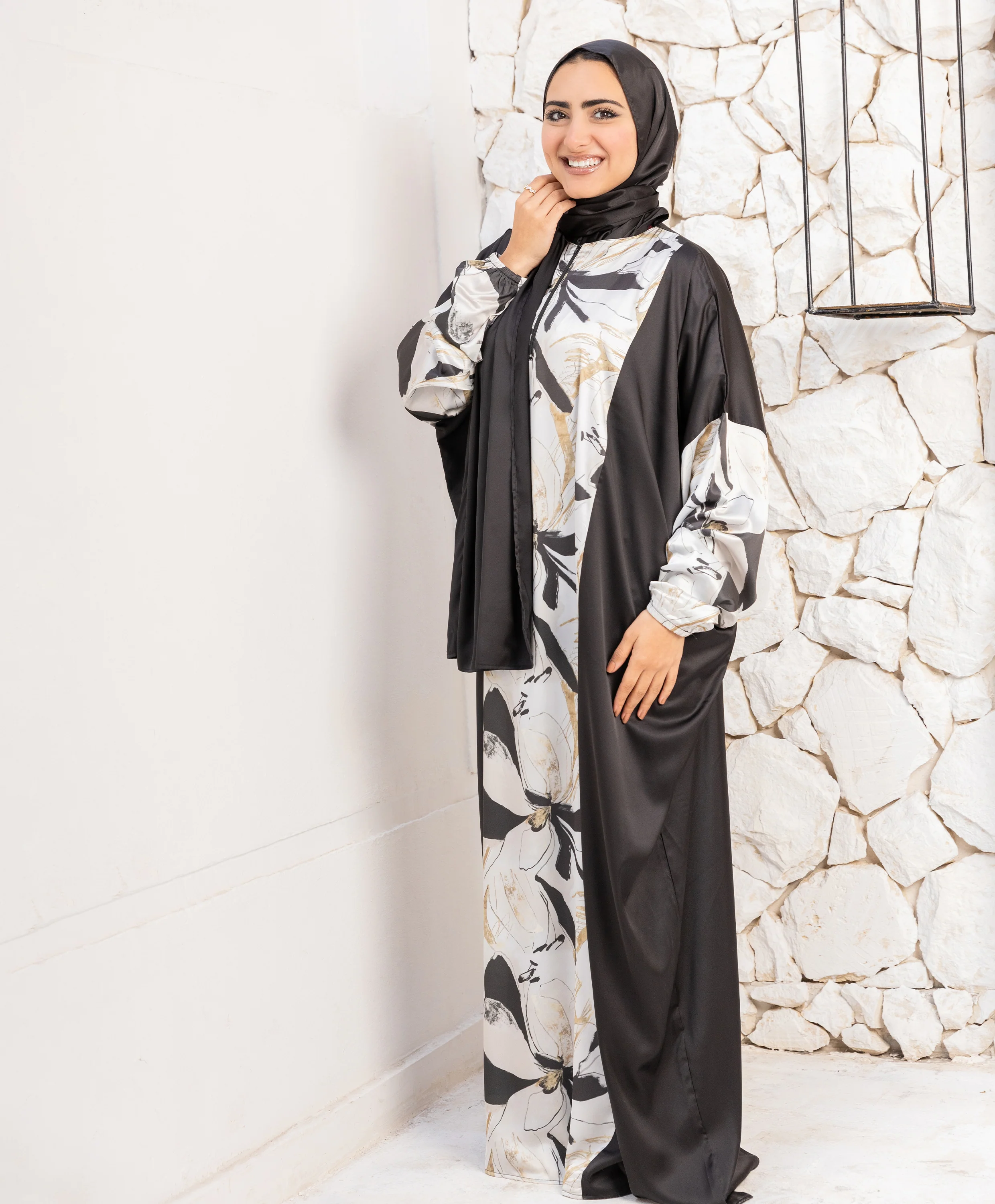 Black Printed Satin Isdal - Image 9