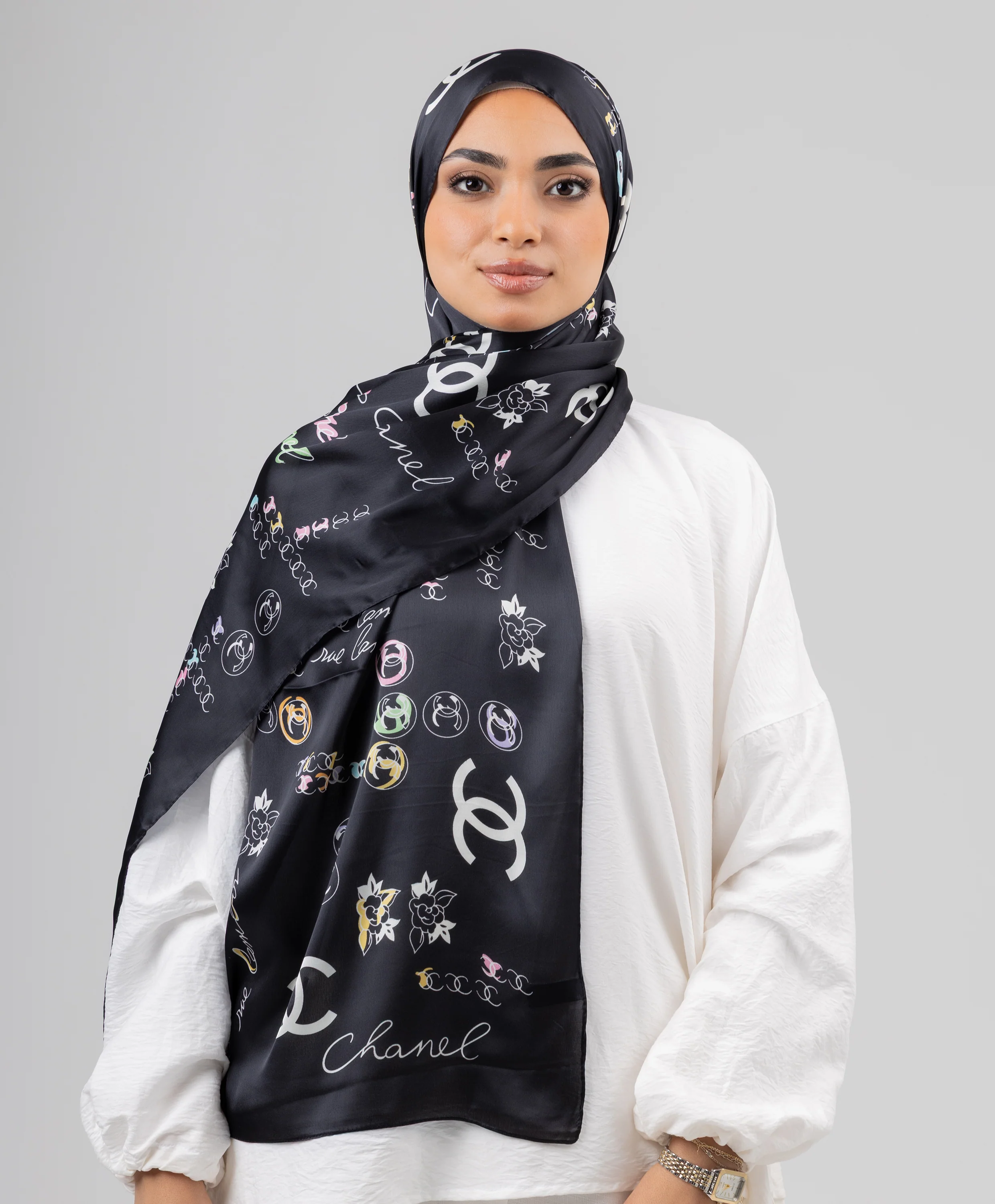 Noir Charm Silk Scarf