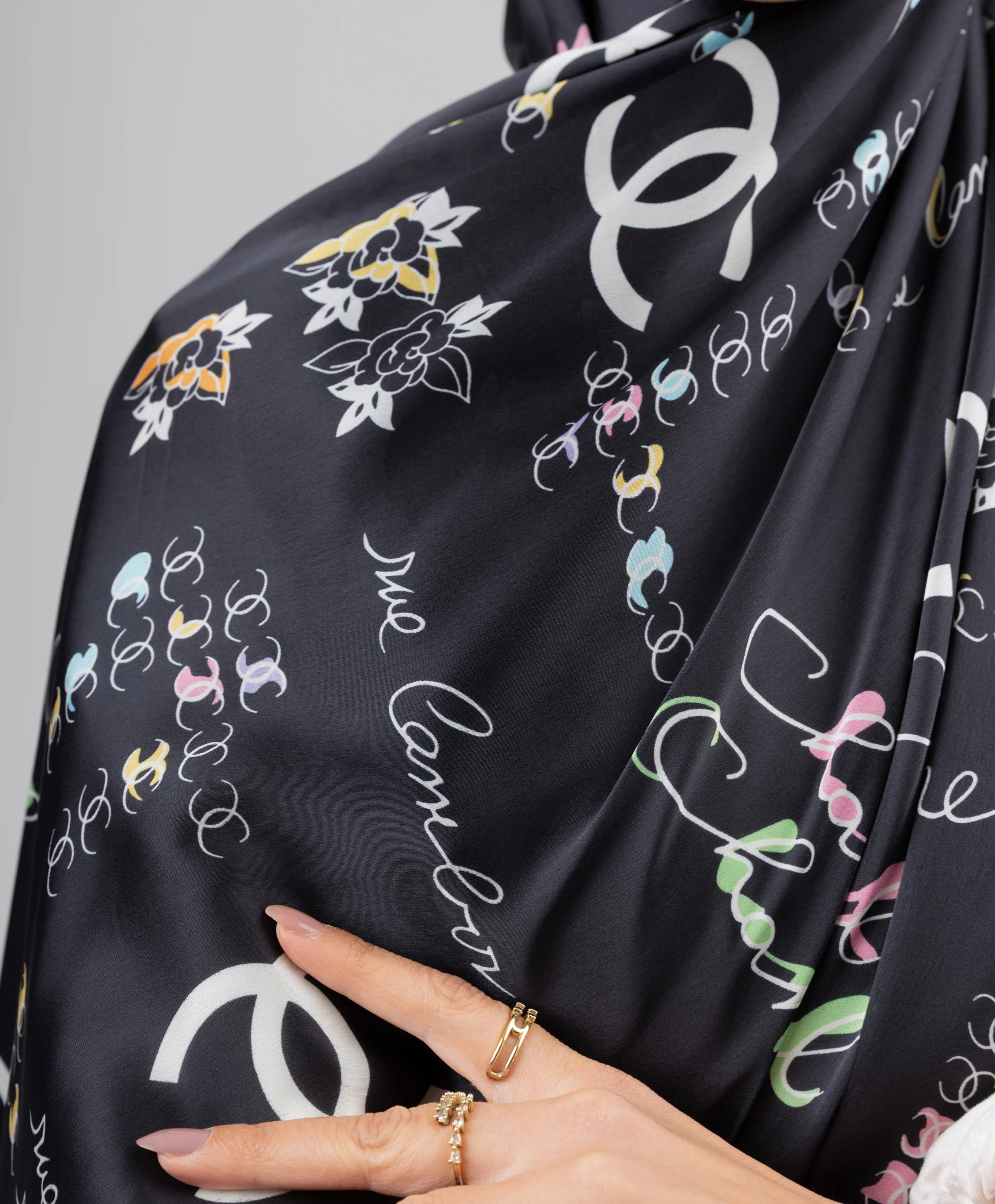 Noir Charm Silk Scarf - Image 2