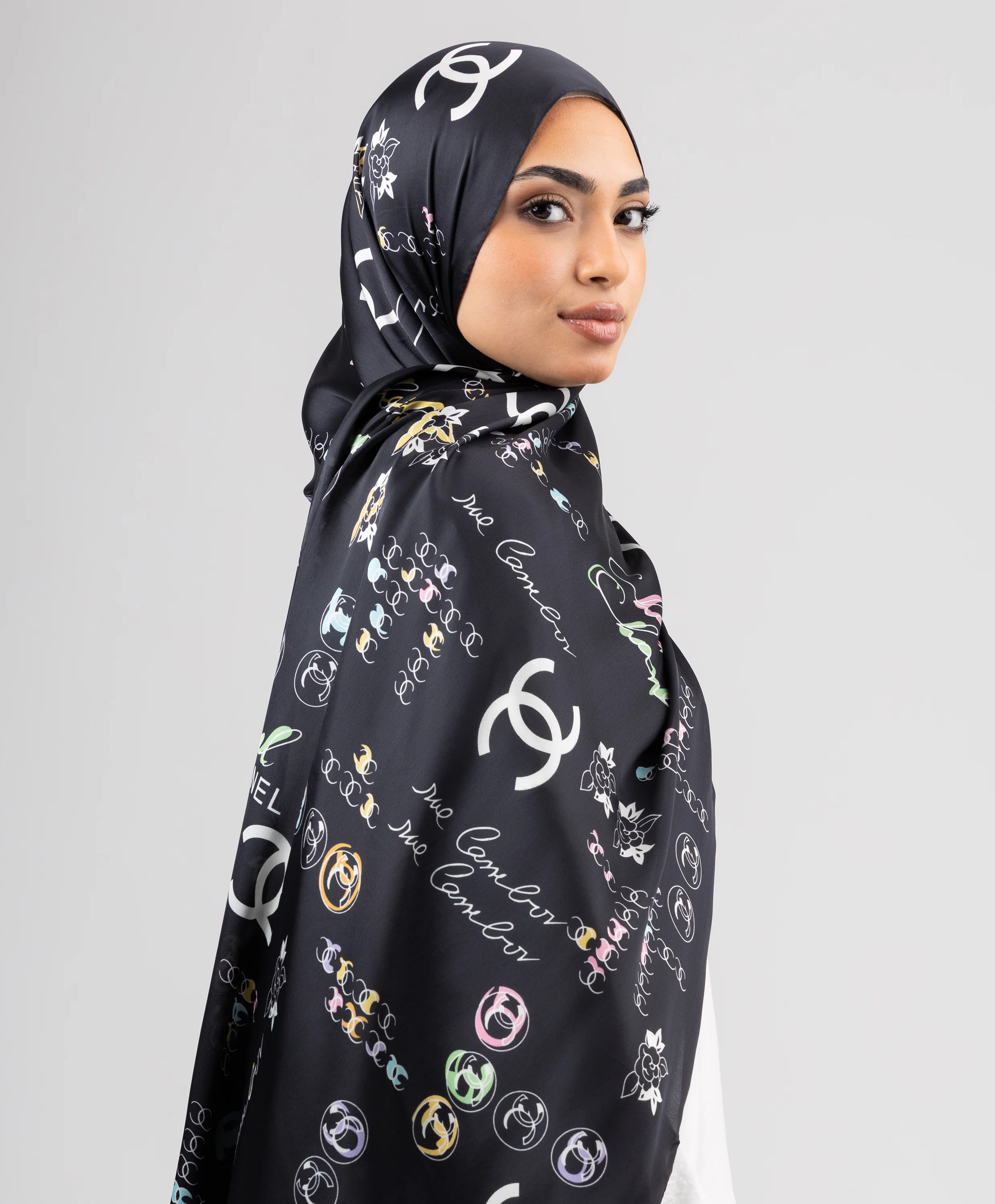 Noir Charm Silk Scarf - Image 3